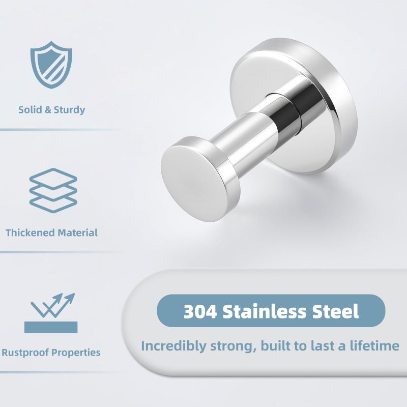 APLusee Bathroom Towel Hook Polished Chrome, SUS 304 Stainless Steel Robe Coat Hook Hanging for Restroom Kitchen Garage Wall Mounted - Image 5